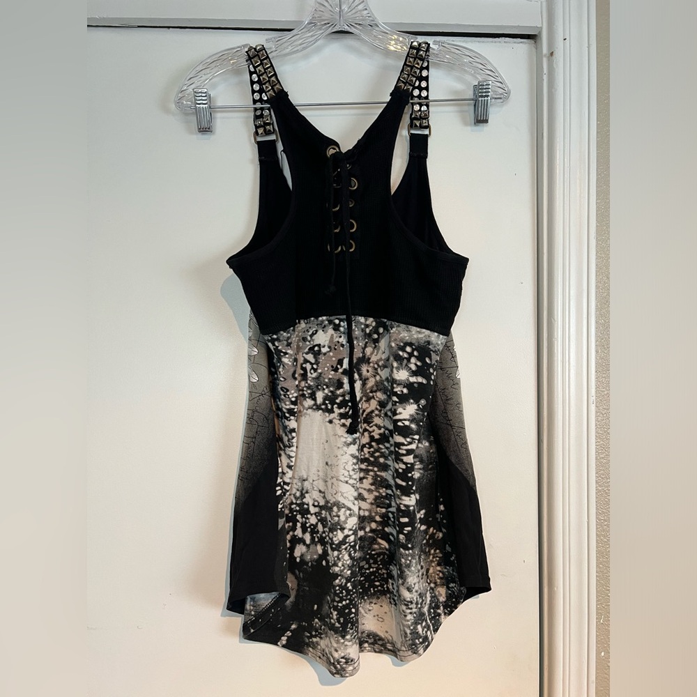 TOO FAST by Cirque Couture black studded shirt with skeleton and lace up back - Picture 3 of 3